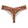 Women leopard print seamless thong low waist ice silk sexy breathable yoga sports underwear - M / Orange Leopard Print