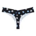 Women's seamless ice silk thong low waist floral print sexy breathable underwear for daily wear - Black with Blue and White Floral