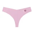 Pink seamless ice silk thong low waist yoga underwear with cute double heart print soft breathable - Sakura Pink