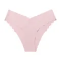 Pink seamless ice silk panties with scalloped V-waist, lightweight and breathable summer underwear. - S / Coral Pink