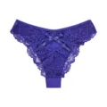 Purple lace thong for women, low-waist sexy cutout design with satin bow accent. - S / Dark Blue