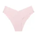 Seamless ice silk panties for women, V-waist scalloped edge breathable daily wear pink underwear. - S / Peach Pink