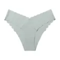 Seamless ice silk briefs for women in light green, featuring a V-waist and wavy scalloped edge. - S / Fashion Gray