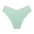 Seamless ice silk women's briefs with wavy scalloped edge and V-waist breathable mint green panty - S / Pale Green
