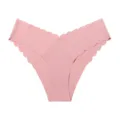 Seamless ice silk women's panties with cute scalloped edges and comfortable v-waist design. - S / Pink