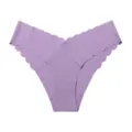 Purple seamless ice silk briefs for women, breathable wave edge V-waist comfortable panties. - S / Purple