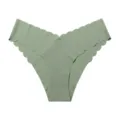 Green seamless ice silk women's panties with V waist and wavy edge for daily comfort. - S / Matcha Green