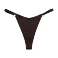 Women's low-waist V-shaped ice silk thong in dark brown featuring stylish gold heart rings. - M / Black Brown