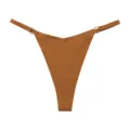 Women brown seamless ice silk low waist V shape thong with gold metal rings sexy underwear - S / Burnt Coffee