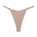 Seamless ice silk thong for women low waist V-shape sexy underwear with metal rings - L / Apricot