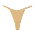 Seamless low waist ice silk thong for women, comfortable nude V-string with chic metal ring straps. - S / Sand
