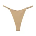 Seamless ice silk women thong low waist V-shape sexy lingerie with metal ring side straps daily wear. - S / Beige