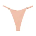 Women's low-waist ice silk thong, seamless V-shaped string panty with metal rings, peach pink. - S / Orange Pink