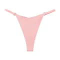 Pink seamless ice silk string thong, low-waisted V-shaped sexy women's active underwear. - M / Pink and Red