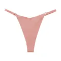 Pink low-waist string thong seamless ice silk women underwear with stylish gold ring accents. - M / Caramel Pink