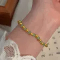 Elegant green crystal and gold bead bracelet, dainty fashion wrist jewelry for women. - Faceted Crystal Beaded Style (MY37240)