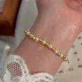 Chic white pearl and gold bead bracelet for women, elegant daily fashion jewelry accessory. - Artificial Pearl Gold Beaded Style (MY37173)