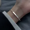 Minimalist S925 silver bar bracelet elegant dainty box chain wrist jewelry daily wear - Minimalist Box Chain Glossy Long Bar Tag Bracelet (MY37885)