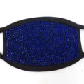 Black cotton face mask decorated with sparkling blue rhinestones for stylish daily wear. - One Size / Blue Rhinestone