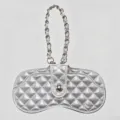 Silver quilted leather glasses case with chain handle portable sunglasses pouch cover - Silver