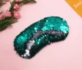 Green reversible sequin mermaid eye mask for travel sleep comfortable cute sparkle shade blindfold - Emerald and Silver