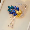 Exquisite crystal flamingo brooch with sparkling rhinestones and vibrant blue-yellow feathers. - 60*40mm / Dark Green Blue Yellow