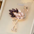 Élégante broche flamant rose en strass cristal ton or rose pour bijoux de mode femme. - 60*40mm / Violet foncé