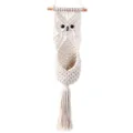 Colgante de Pared de Búho de Macramé Hecho a Mano con Cuerda de Algodón Decoración - Búho / 20x60cm / Blanco roto
