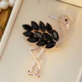 Exquisite rhinestone flamingo brooch featuring black marquise stones and sparkling crystals. - 60*40mm / Black