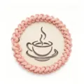 Detalle de posavasos de madera artesanal trenzado con cuerda de algodón rosa y taza de café. - 11cm / Rosa