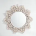 Espejo de pared de macramé tejido a mano nórdico con cuentas de madera boho redondo - Espejos de cuentas de madera