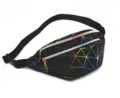 Black laser geometric fanny pack, stylish multi-layer PU waist bag for outdoor sports. - Large Capacity / Black