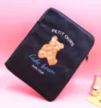 Cute Korean cartoon plush laptop sleeve 13 inch cute bear embroidered inner bag for tablet - Owo Bear / 11-13 Inch / Black