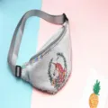 Stylish silver sequin waist bag featuring a unicorn floral print, adjustable strap and zipper. - White Base Single Unicorn
