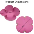 Detail view of the pink folding flower leather storage tray showing dimensions and snap design. - Rose Red
