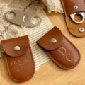 Custom PU leather cigar cutter sleeve with stainless steel cutter and engraved name gift - 1 Piece / Brown