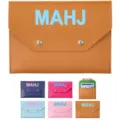 PU leather mahjong rule card storage pouch with snap closure and multi-color options detail - 21*14cm / Brown