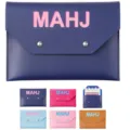 PU leather mahjong rules card storage bag game card holder with magnetic snap closure. - 21*14cm / Violet Blue