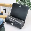 Portable 7-day pill organizer with black PU leather case, travel weekly pill box storage. - Black + Black Box