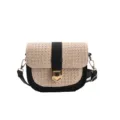 Bolso bandolera chic de paja tejida con ribete negro y cierre dorado para mujer - Negro