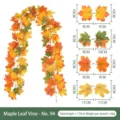 Detailed artificial autumn maple leaf garland vine with size and weight specifications - Multicolor Gradient (No. 94) / 175cm