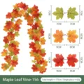 Autumn artificial maple leaf vine 175cm garland with 7cm to 10cm leaves for decoration - Red Orange Yellow Green Gradient (No. 156) / 175cm