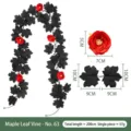 Artificial black maple leaf garland with red roses for Halloween decor - Black Maple Leaf Red Rose Style (63) / 200cm