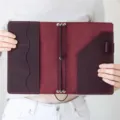 A5 PU leather journal cover vintage planner notebook binder with elastic band and card slots. - Burgundy