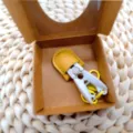 Japanese style mini scissors with leather sleeve, portable embroidery thread cutter in box. - Yellow