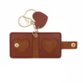 Mini leather photo album keychain cute couple photo storage bag with heart shaped charm - Brown