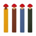 Colorful leather bookmarks featuring cute red mushroom tops, set of four assorted colors. - Yellow