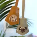 Handmade leather dog luggage tag hand-painted pet bag charm key chain pendant accessory. - 1PCS / Gray