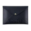 Black PU leather mahjong storage pouch envelope bag detail view showing embossed logo. - Black