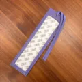 Purple PU leather cross stitch bookmark sleeve with clear window and hanging strap. - Purple